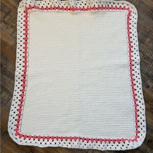 Handmade Crochet Baby Blanket Cream & Pink Vintage Style